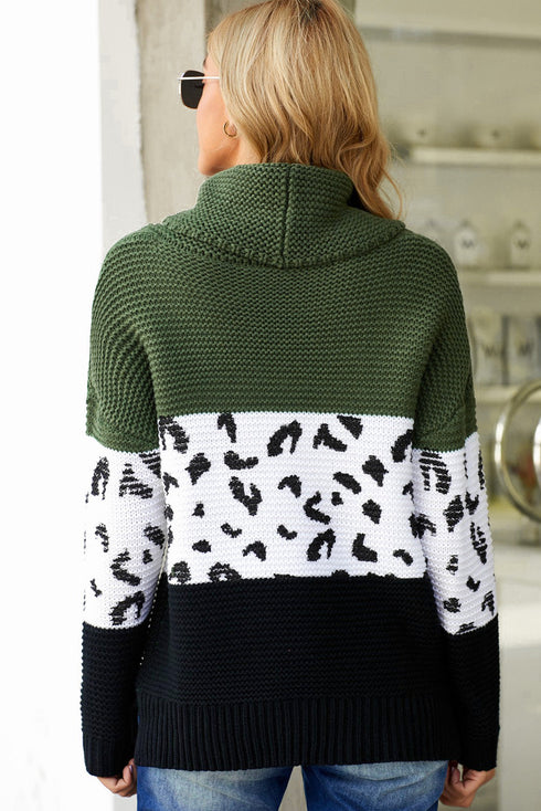 Turtleneck Splicing Chunky Knit Pullover Sweater